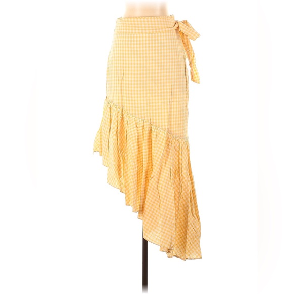 LPA-Revolve Yellow Gingham Print Asymmetrical Skirt - Picture 2 of 2
